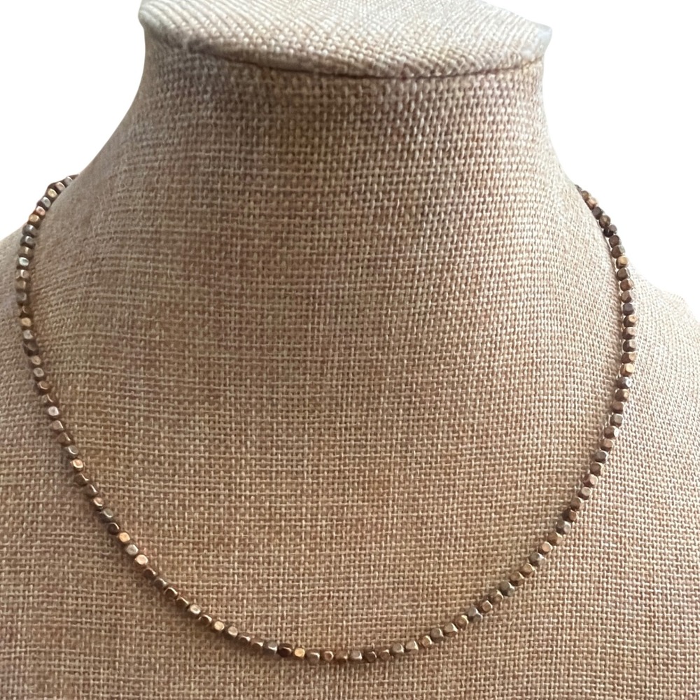 Mixed Metal Cube Beaded Necklace Gold Copper Silver Tone Minimalist Geometric
